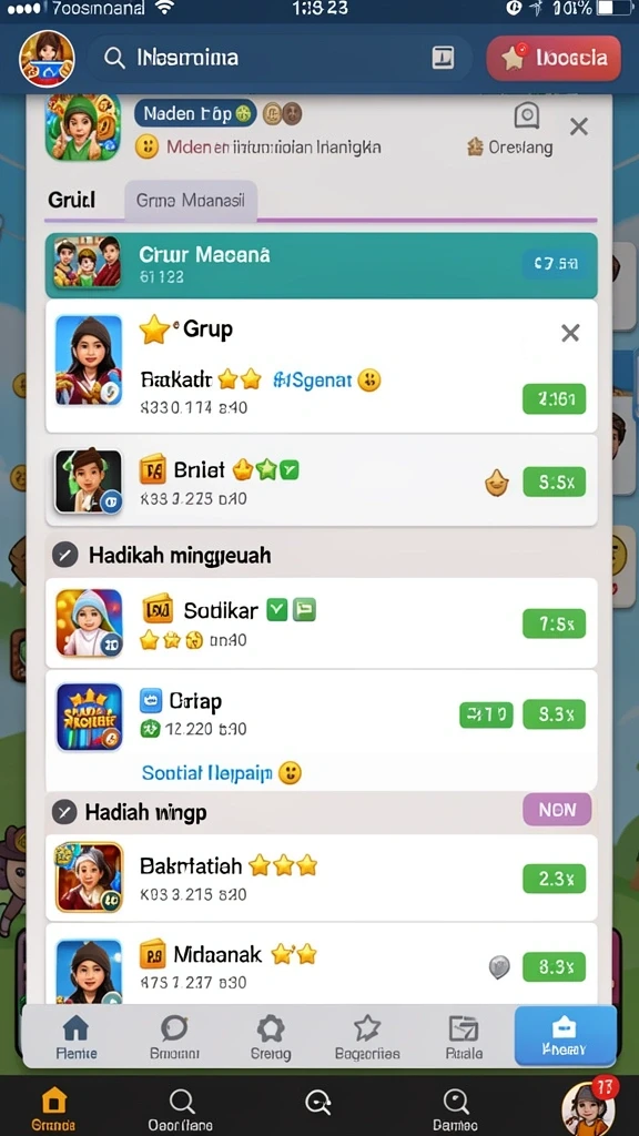 Screenshot fitur leveling karakter yang mendalam.